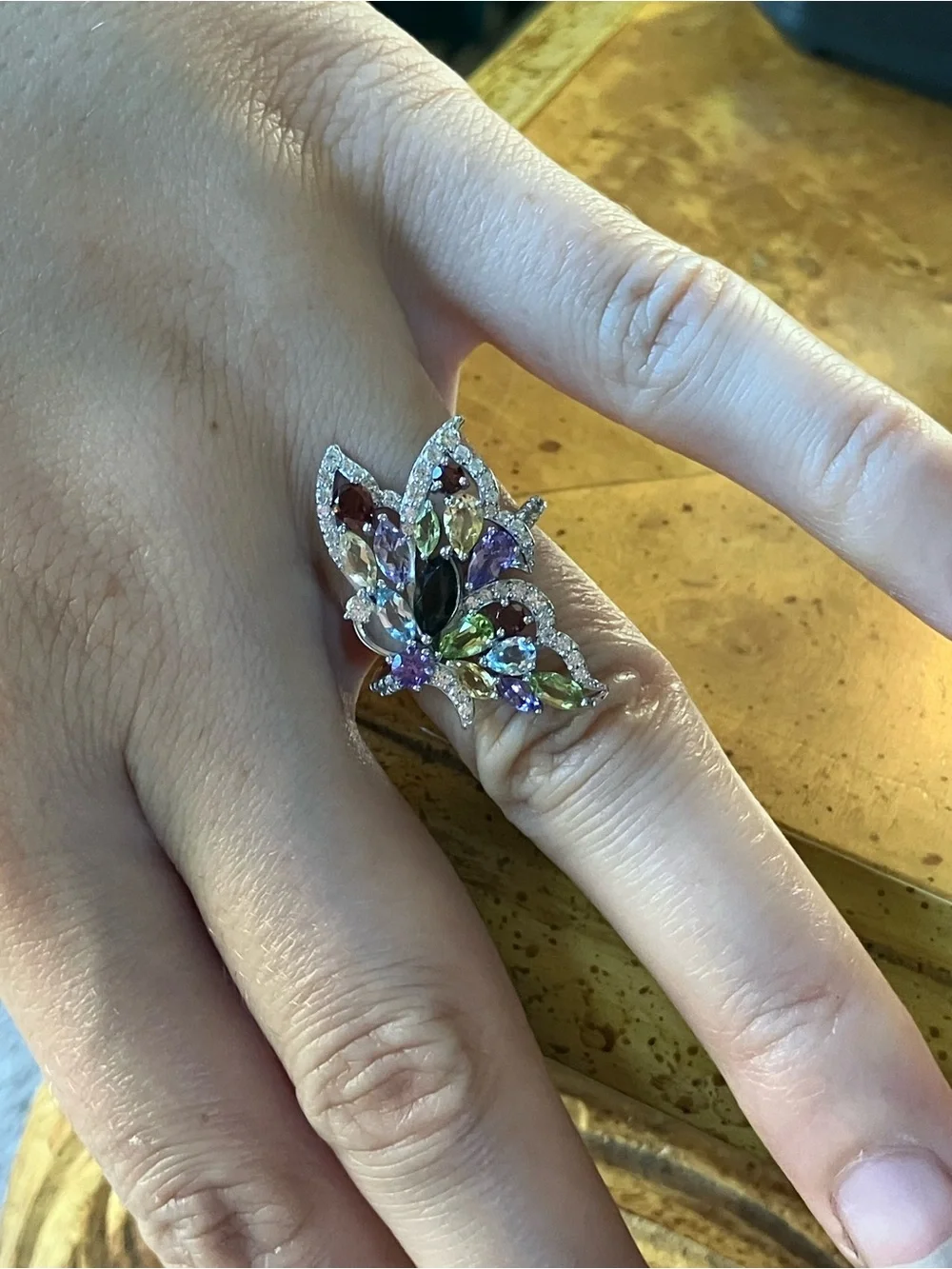 Natural Multi Gemstone Butterfly Ring Size 6.75